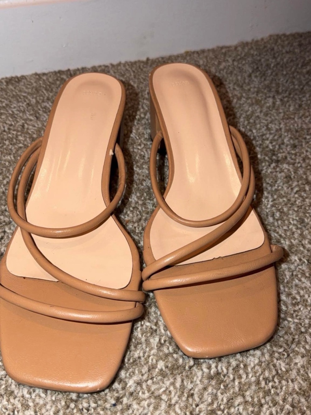 Women's Strappy Square-Toe Slide Sandals in Tan